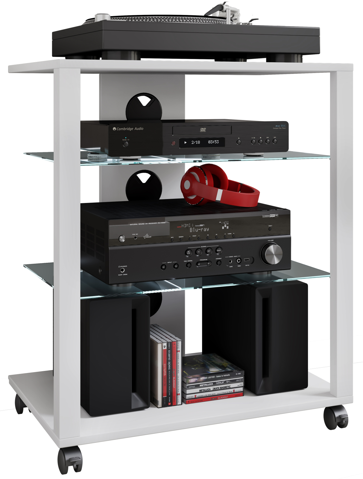 HiFi-Möbel FOLAS - weiß - mit Rollen - 60 cm