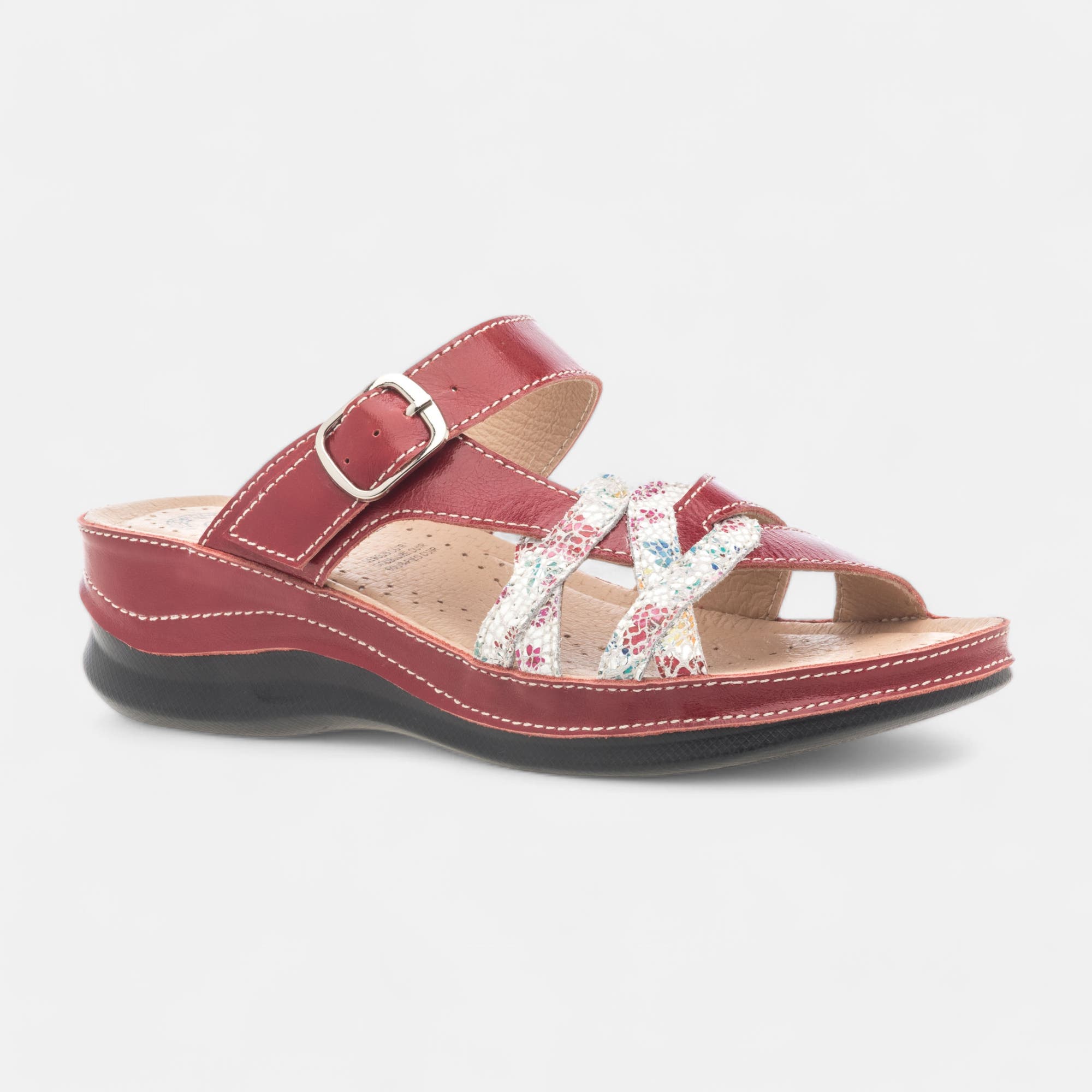 Nu-pieds confort Femme en cuir rouge