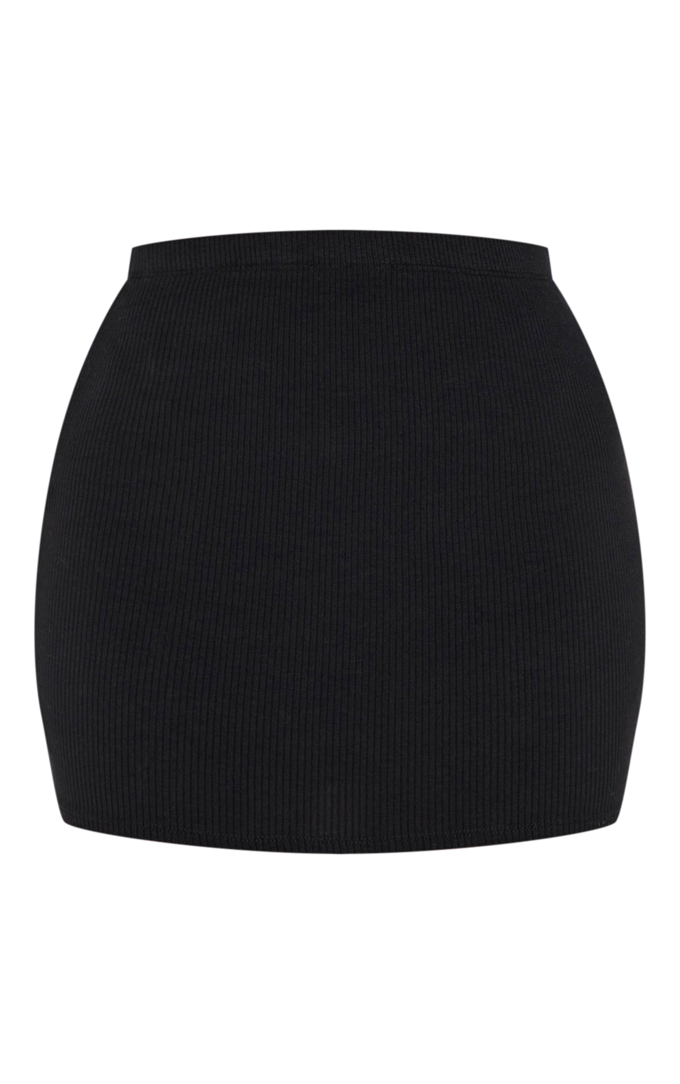 Noir Mini Jupe Côtelée Taille Haute Petite Co-ord