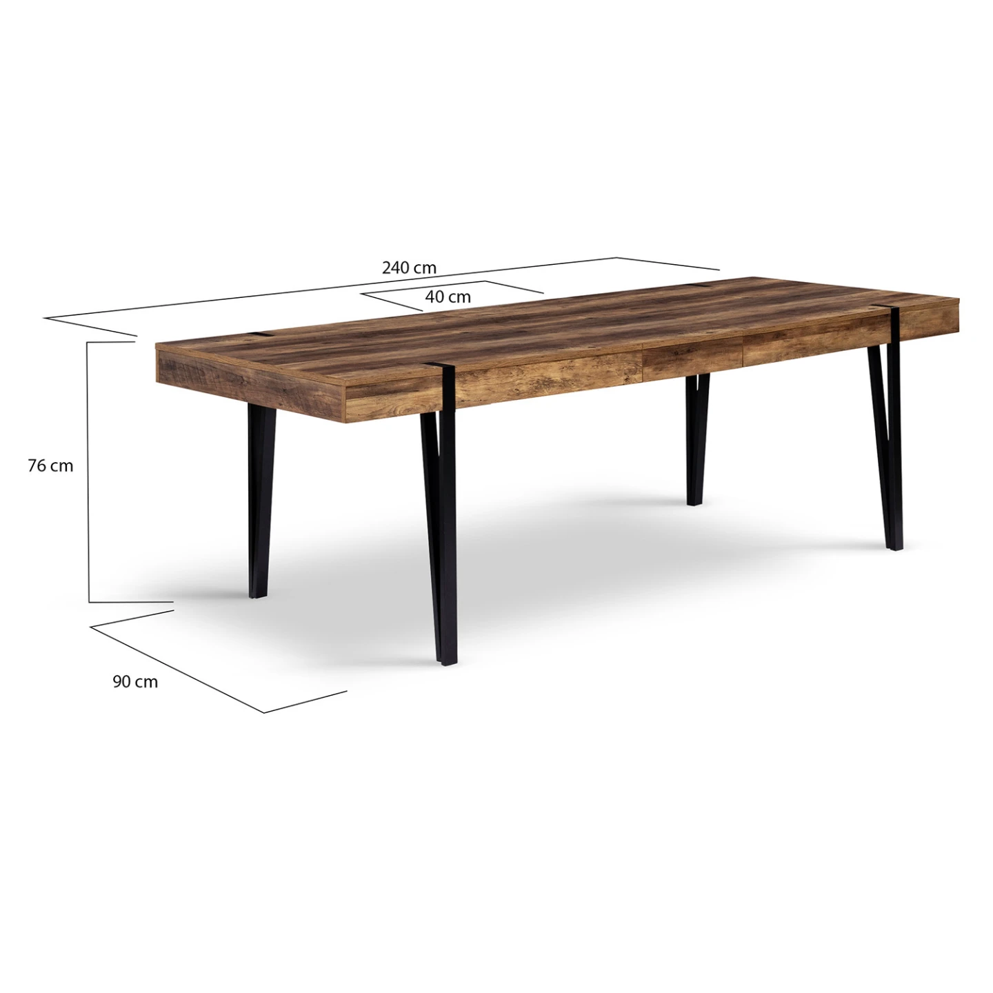 Table à manger extensible rectangle AUSTRIA 8-12 personnes bois pied épingle noir 200-240 cm
