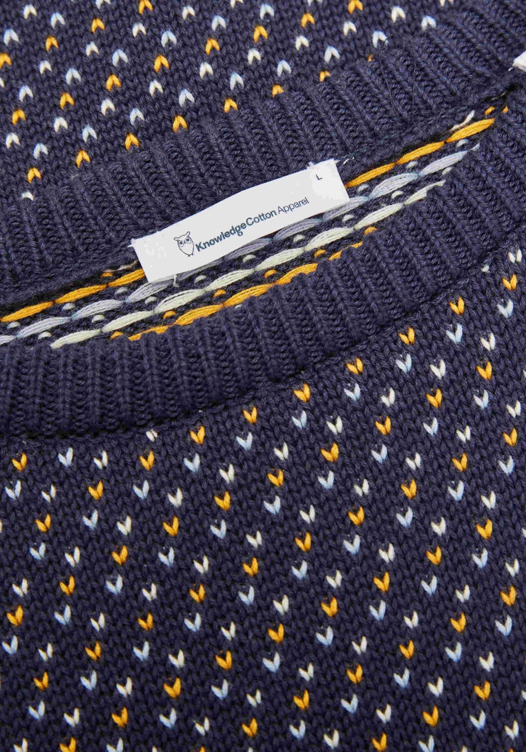 Knowledge Cotton Apparel Strickpullover Valley Jacquard Crew Neck Total Eclipse