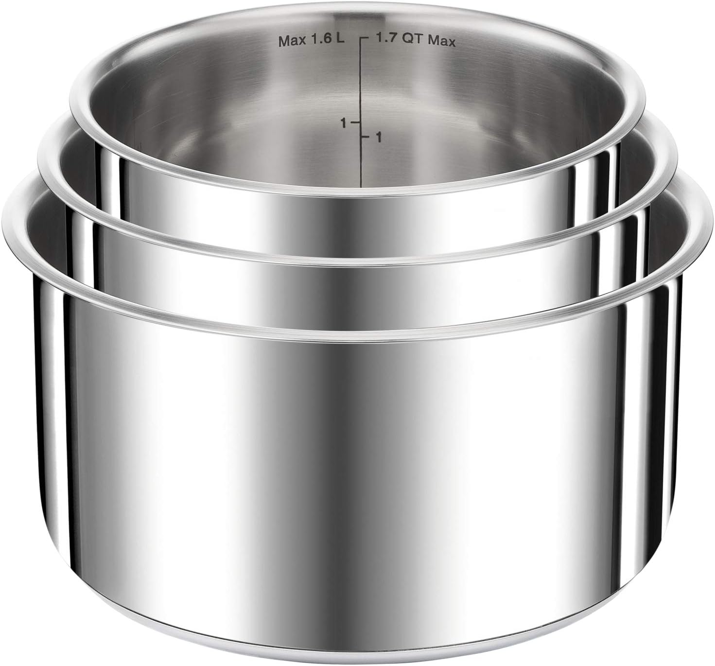 Seb Compact Inox Batterie de cuisine 10 pièces, Induction, Poêles 22/24/26 cm, Casseroles 16/18/20 cm, Sauteuse 24 cm, Couvercles 18/20 cm, 1 poignée L953SA04, Noir, argent, ‎35.4 x 35.29 x 26.8 cm