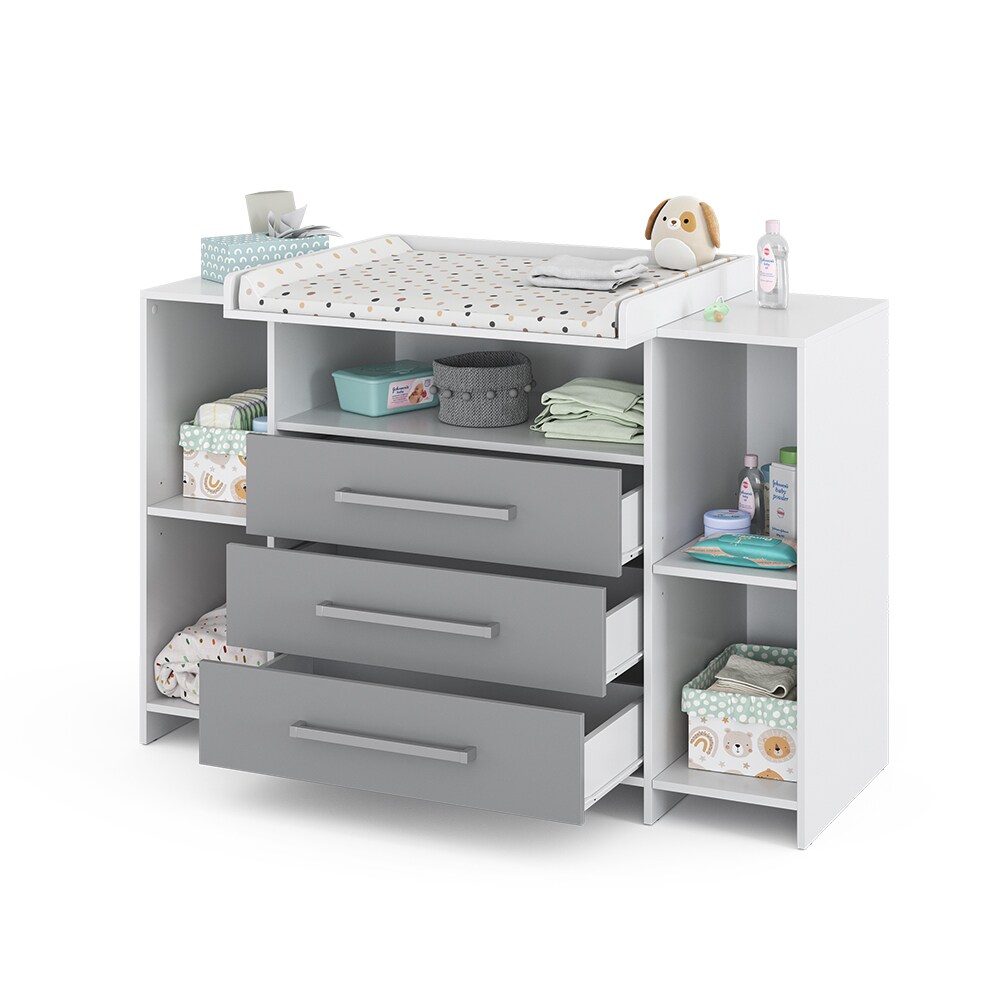 Vicco Wickelkommode Oskar XL 143 x 100 cm, Weiß Grau, Wickelauflage, Wickeltisch