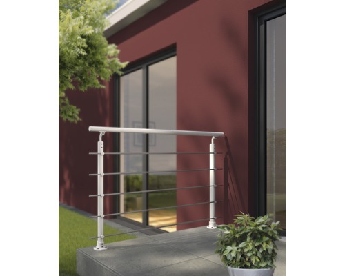 Pertura Melia complete leuningset, aluminium, wit met vijf roestvrijstalen staven voor vloermontage, breedte: 1,50 m