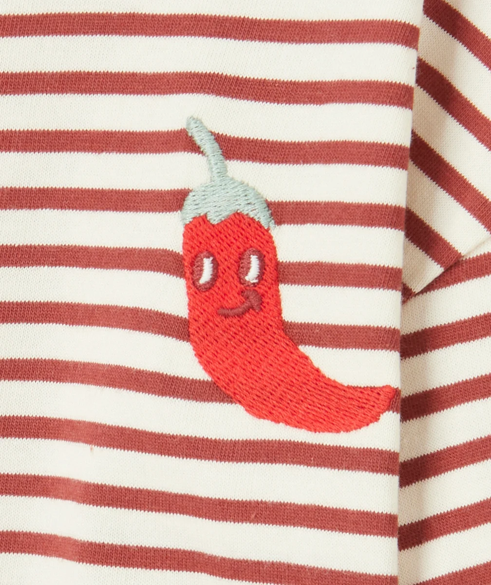 T-SHIRT BÉBÉ GARÇON EN COTON BIO RAYÉ ET POIVRON BRODÉ