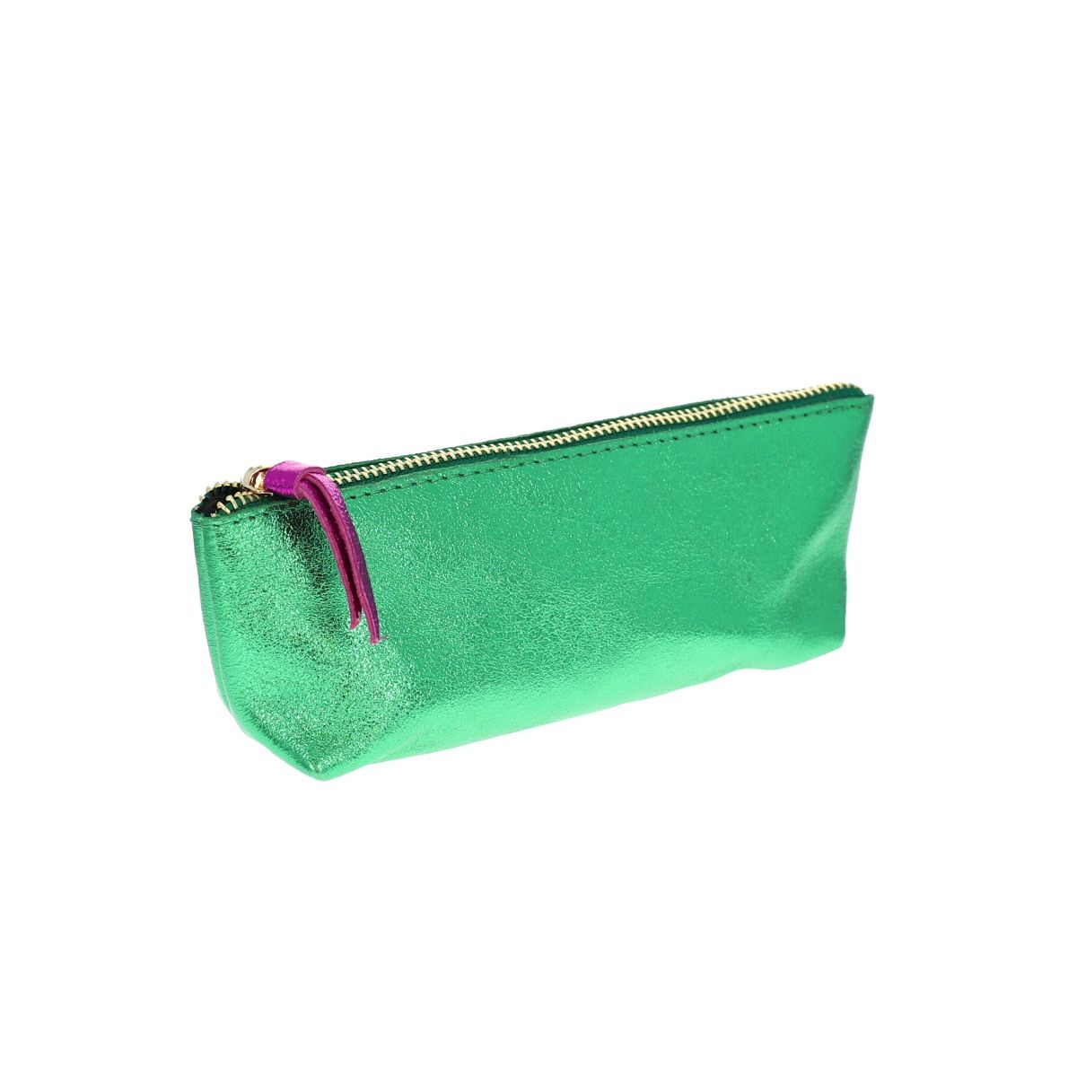 Trousse stylos en cuir vert