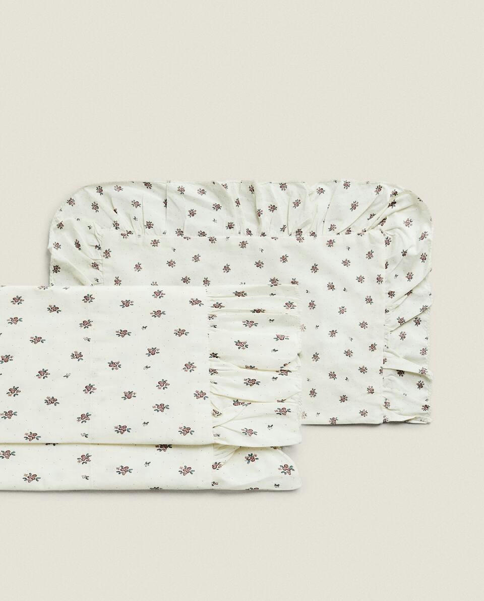 Conjunto de lençol de cima e fronha infantil com estampa de buquê