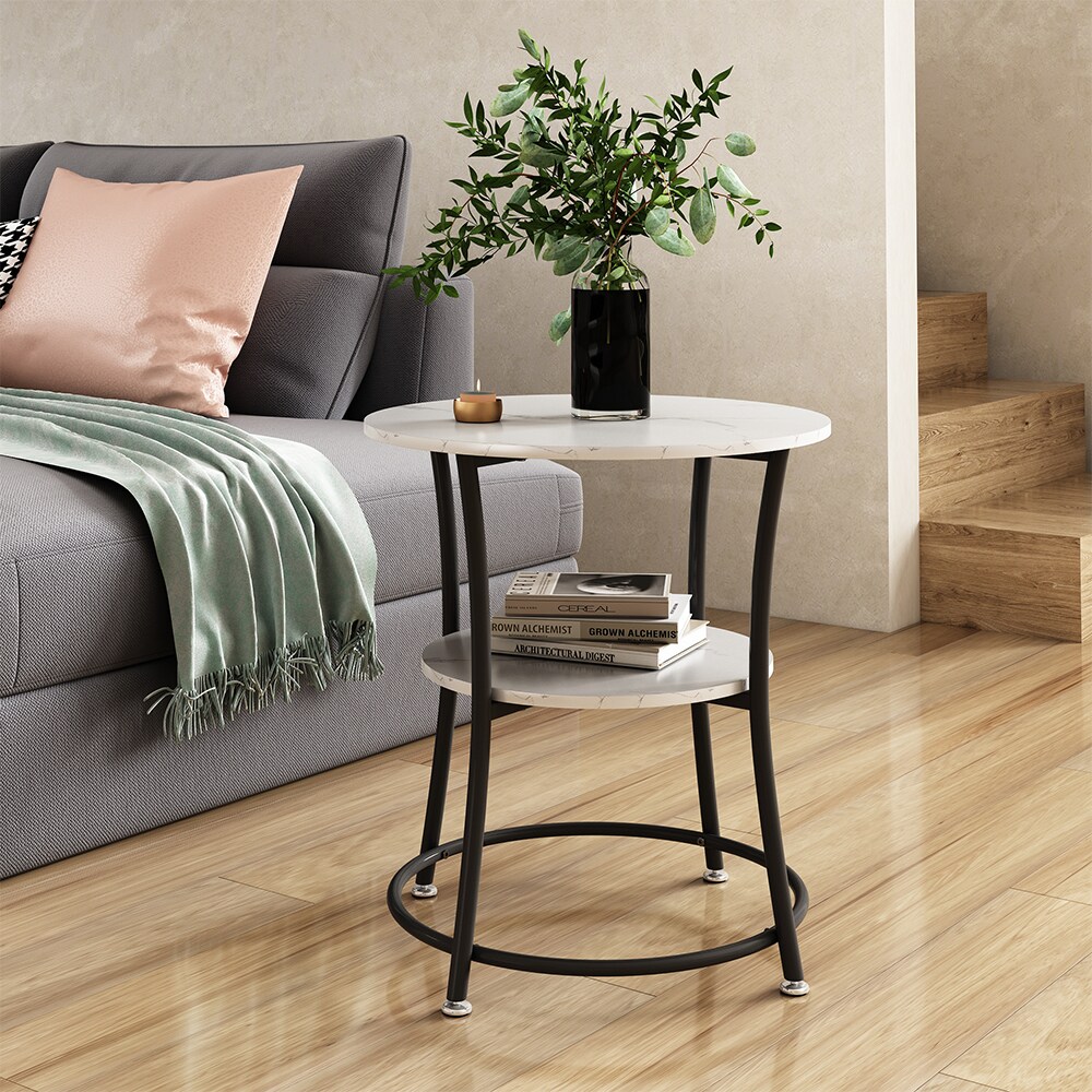 Vicco Couchtisch Quebec Marmor Weiß 50 x 55 cm offene Ablage