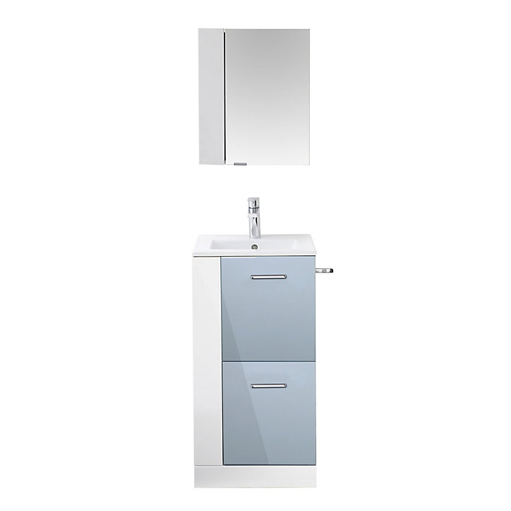 Ensemble l.43 cm Waneta meuble sous vasque version gauche blanc façade bleue à poser + plan vasque céramique blanc
