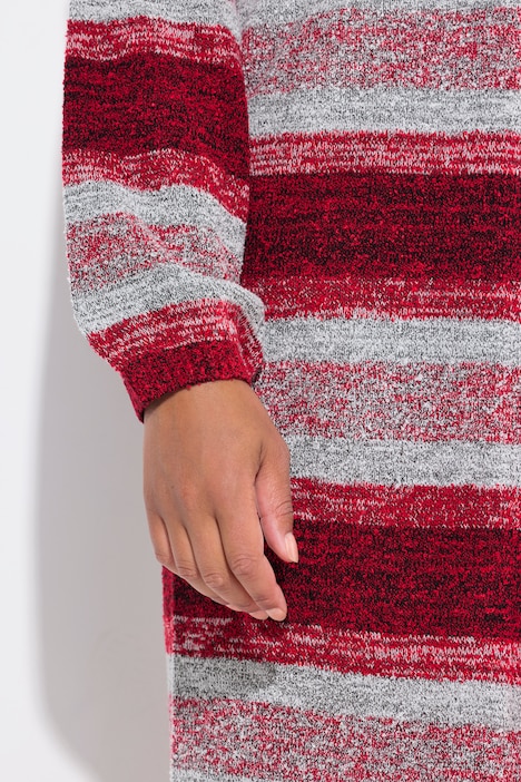 Strickjacke, extra lang, offene Form, Blockstreifen