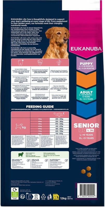 Eukanuba - Premium Nutrition Senior Large & Giant Breed - Droogvoer voor Honden - 12kg - Lam & Rijst