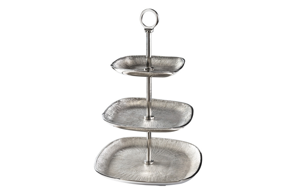 Moderne Etagere ORIENT 45cm silber Hammerschlag-Design mit drei Etagen