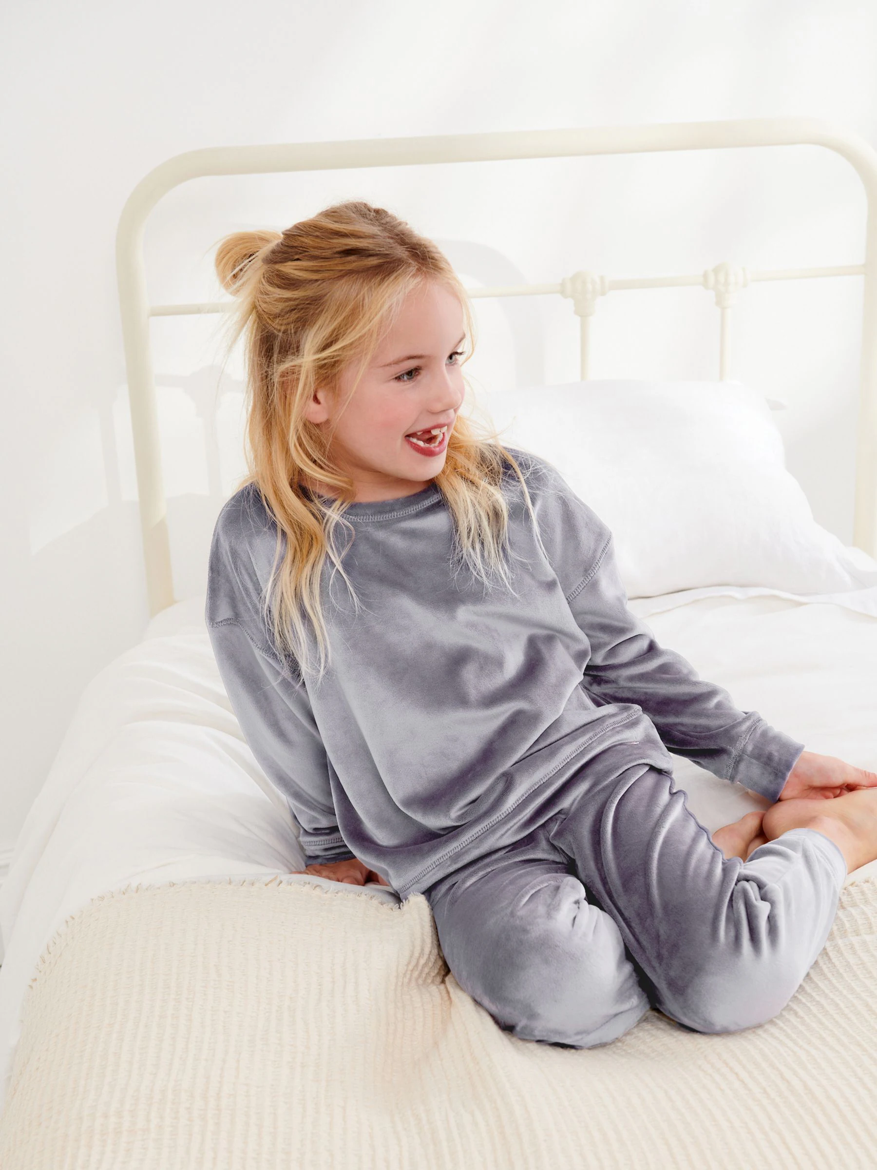 Grijs - Velours loungeset (3-16 jr)