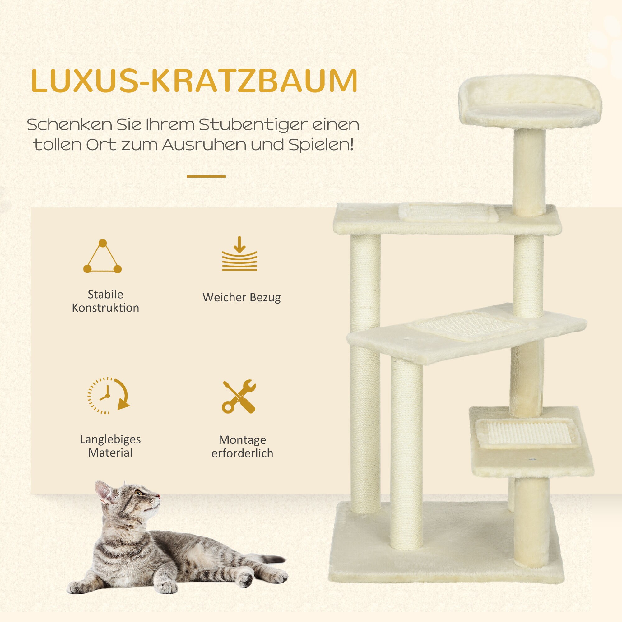 PawHut Katzenkratzbaum mit Sisalsäulen beige 50 x 50 x 100 cm (BxTxH)