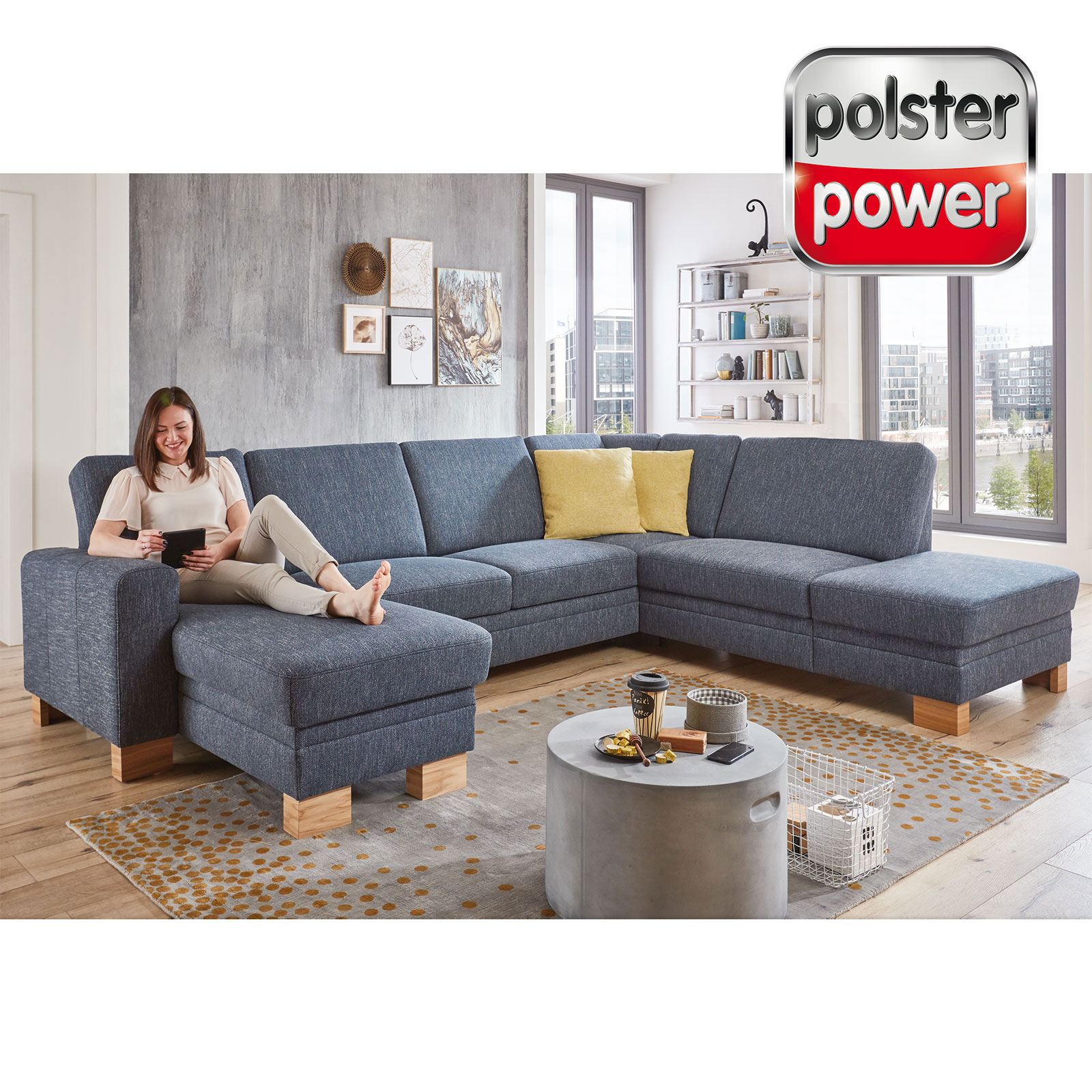 polsterpower Wohnlandschaft - blau - Basismodell - Canape links