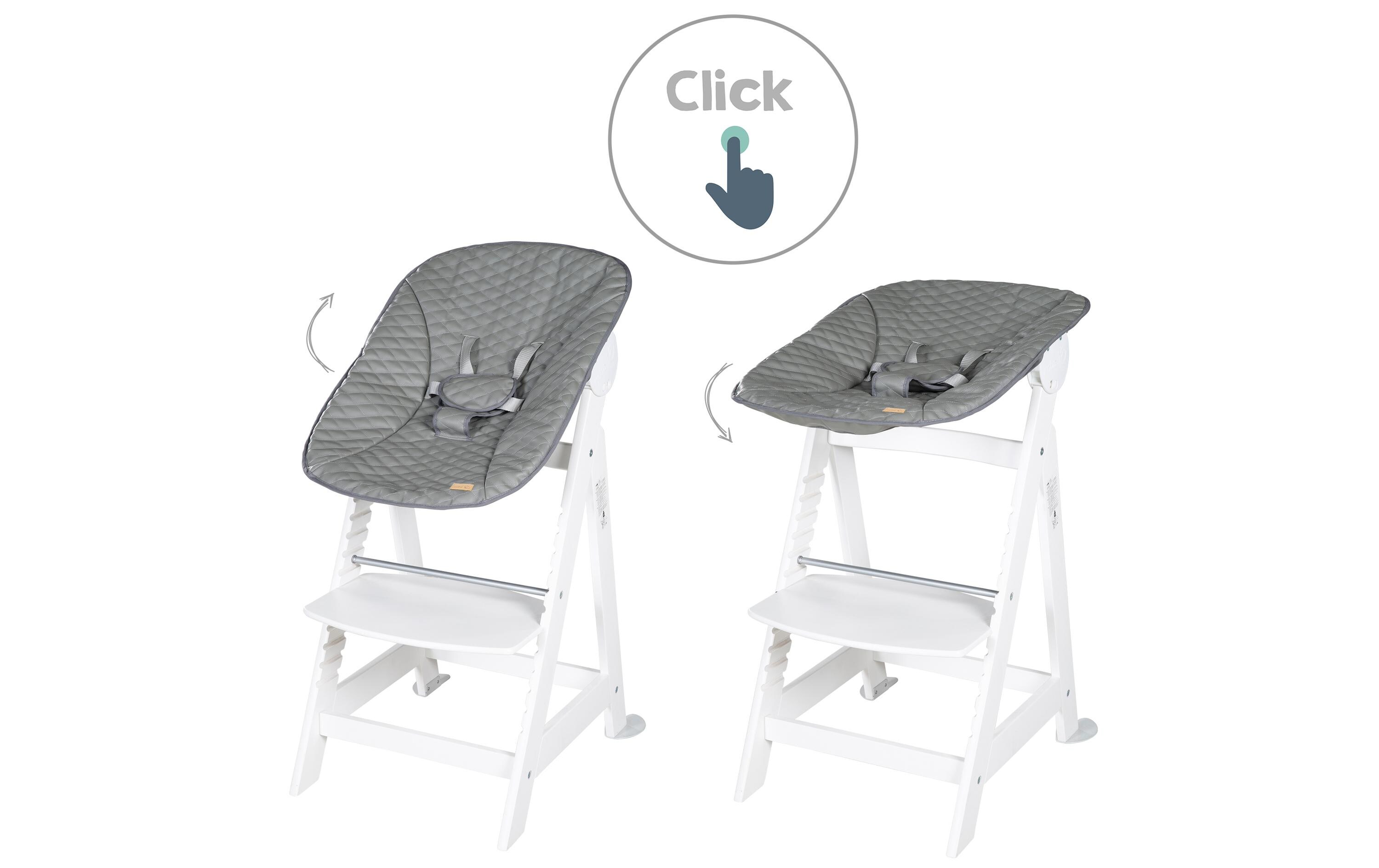 Treppenhochstuhl Born up Set 2-in-1 Weiss, Stone gesteppt<br>Hochstuhl mit Liegefunktion