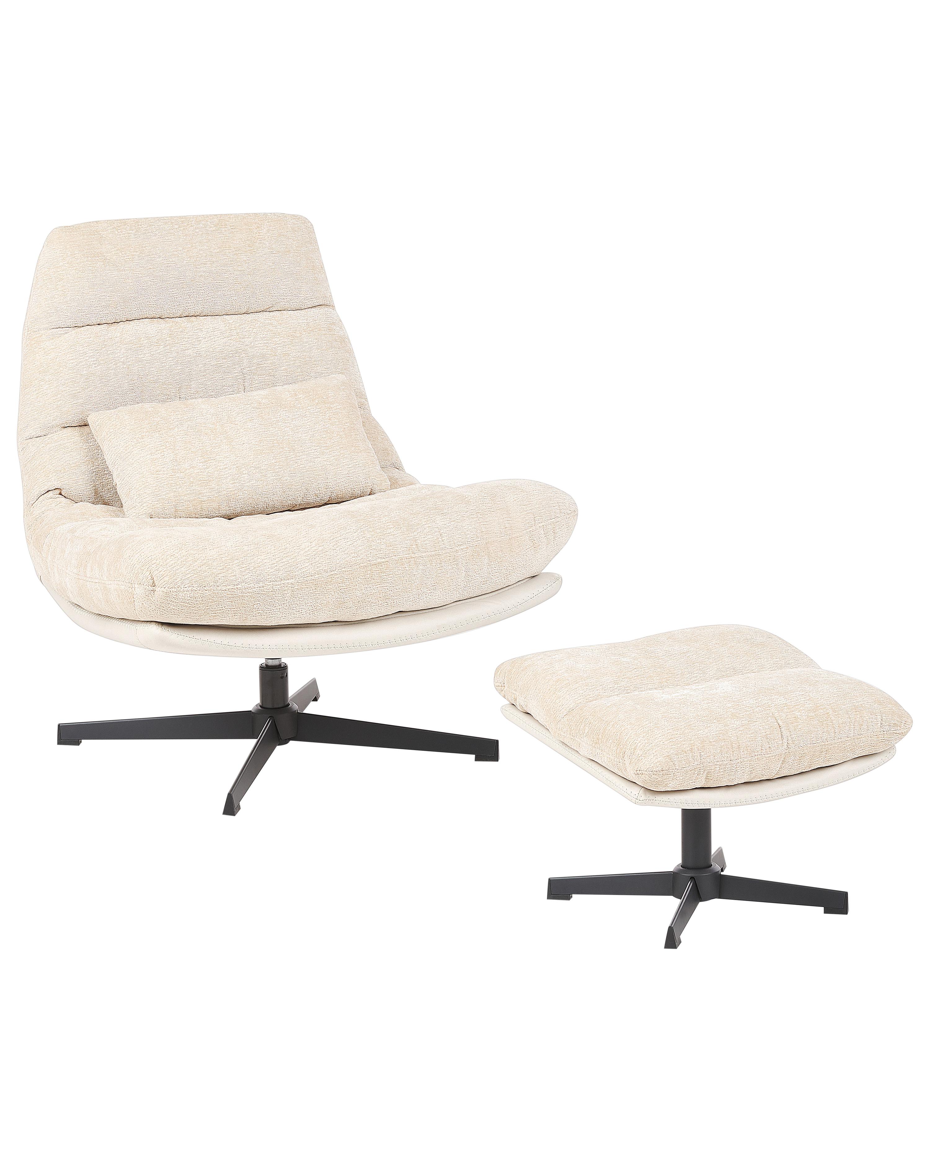 Draaifauteuil TOVIK met voetenbank Chenille Lichtbeige