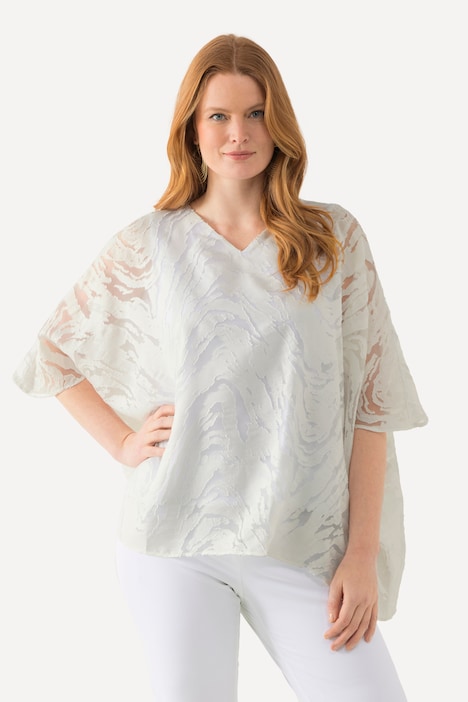Tunika, Marmor-Design, Oversized, V-Ausschnitt, Halbarm