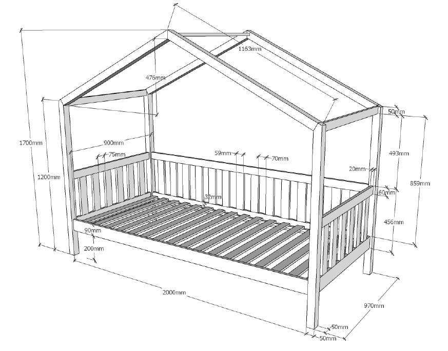 Hausbett-Set DALLAS 1 - natur - mit Matratze - Umrandung - 90x200 cm