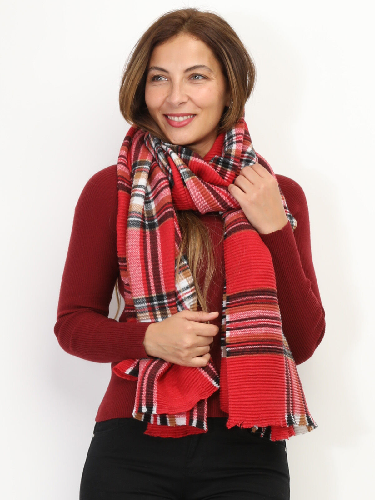 Écharpe XXL à motif écossais- Rouge
