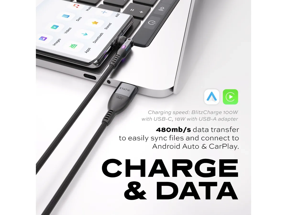 (1m) 100W USB C auf USB C / USB A PowerPivot Pro Nylon Ladekabel (PUP-0455-3FT-CC) - Schwarz