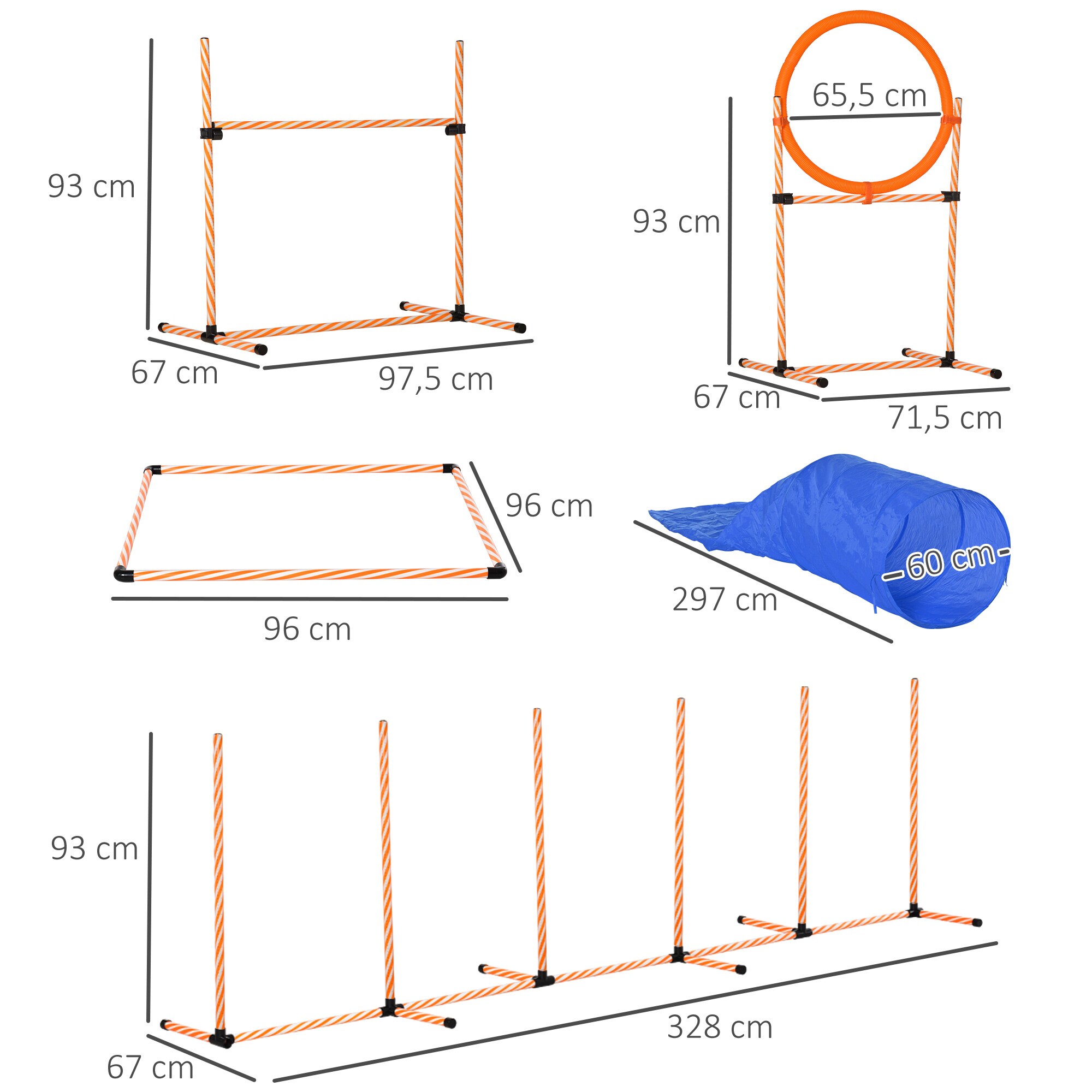 PawHut Hunde Agility Set 5-teilig orange, weiß 328 x 67 x 93 cm (LxBxH)