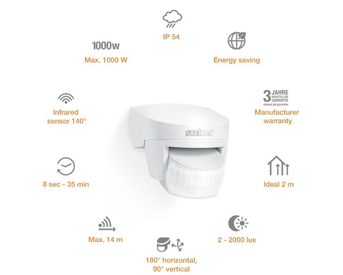 Steinel IS 140-2 witte bewegingsmelder IP54 140° wandsensor