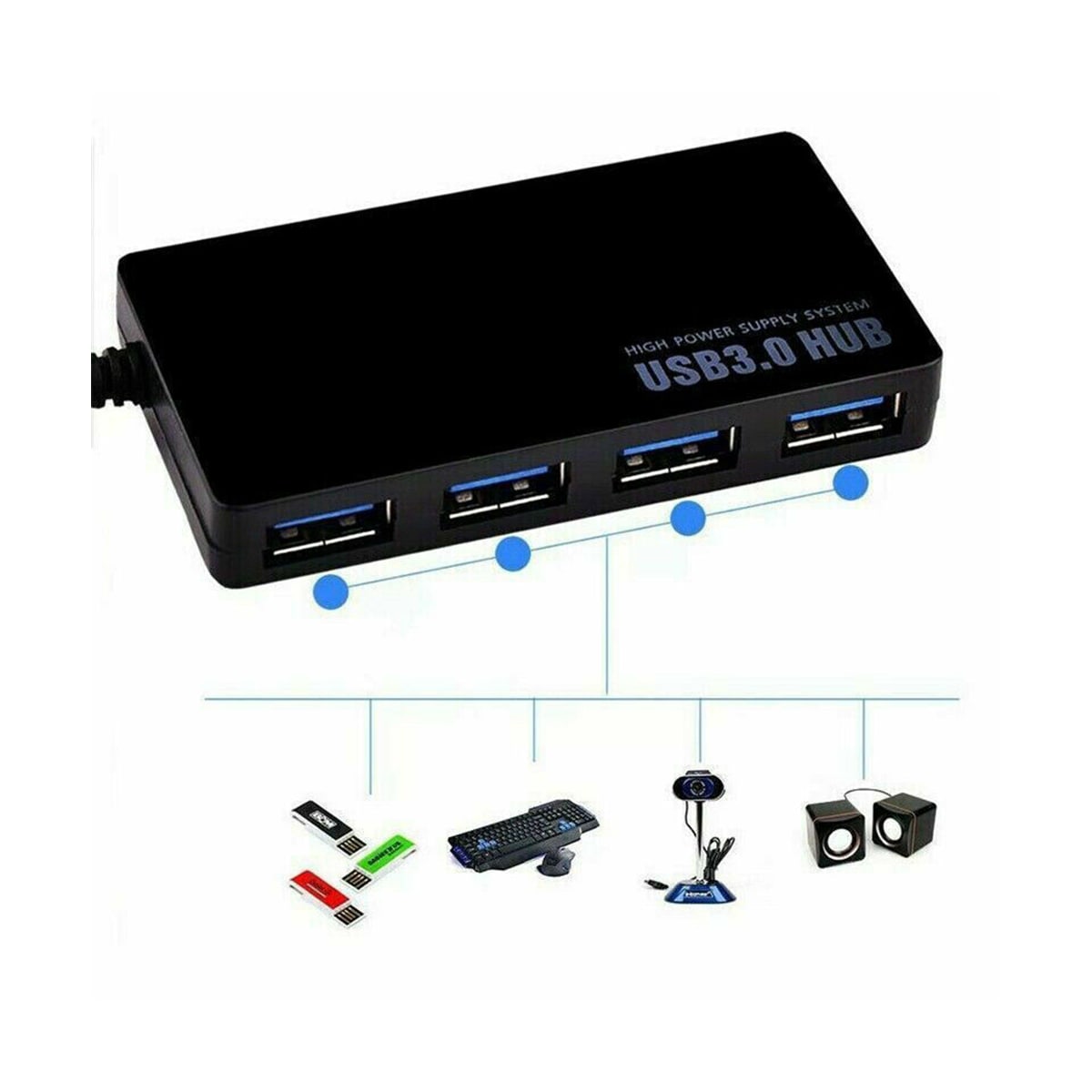 USB 3.0-hub med 4 porter Svart