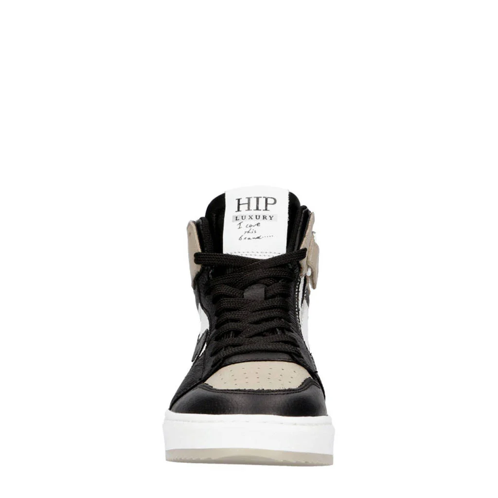 Hip leren sneakers taupe/zwart