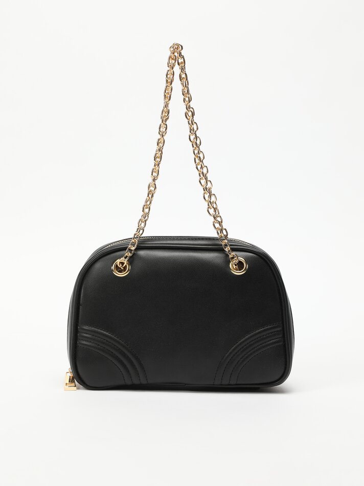 Bolsa de couro sintético com corrente - Preta