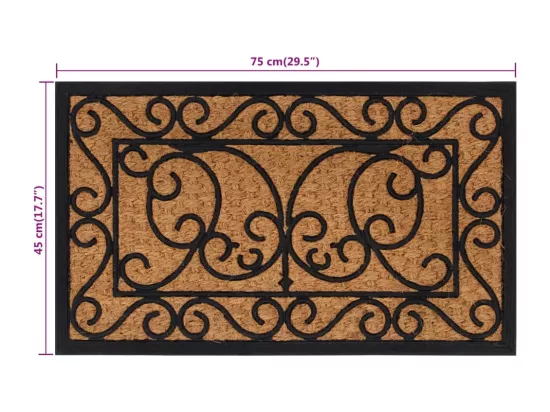 Paillasson rectangulaire 45x75 cm caoutchouc et fibre de coco