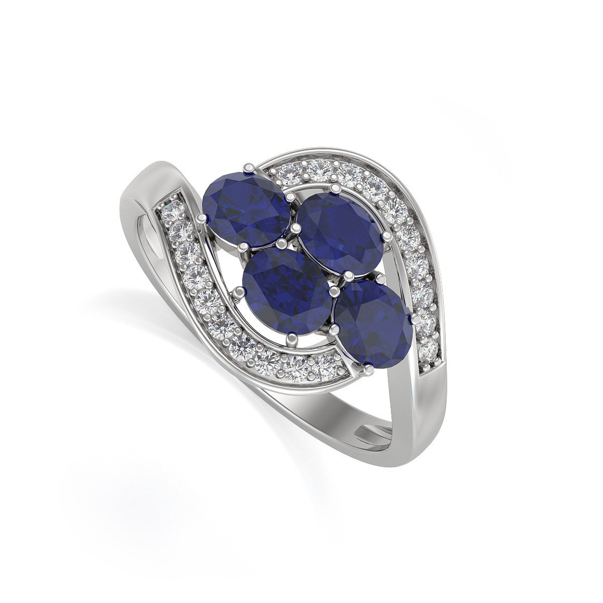 Bague Saphir et diamants sur Argent 925 2.91grs