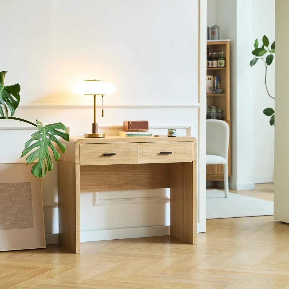 Scandinavische Console Tafel van Hout met 2 Laden
