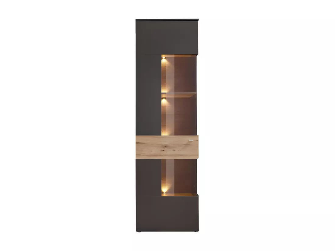 Colonne vitrine 1 porte ouverture gauche décor bois et gris - MARBELLA