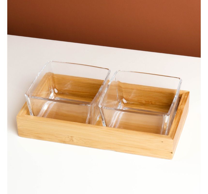 Choyce - Glazen snackschaal / houten schaal / set (verschillende designs)