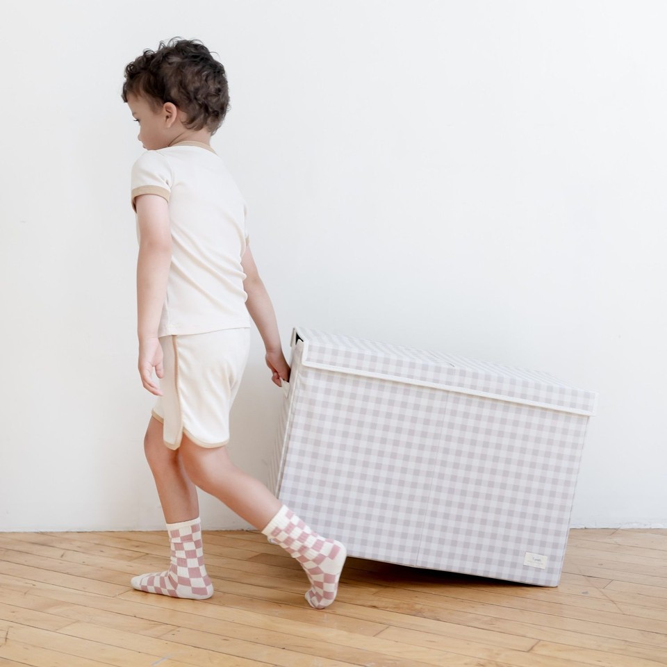 3 Sprouts - Opbevaringskasse med låg - Gingham Beige