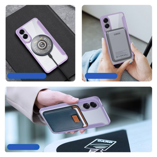 Samsung Galaxy S25 Edge Hybrid Leder Tasche   Kunststoff Rückseite - Lila / Transparent