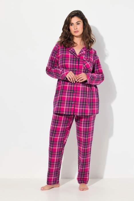 Pyjama, Flanell, Karo, Reverskragen, Langarm