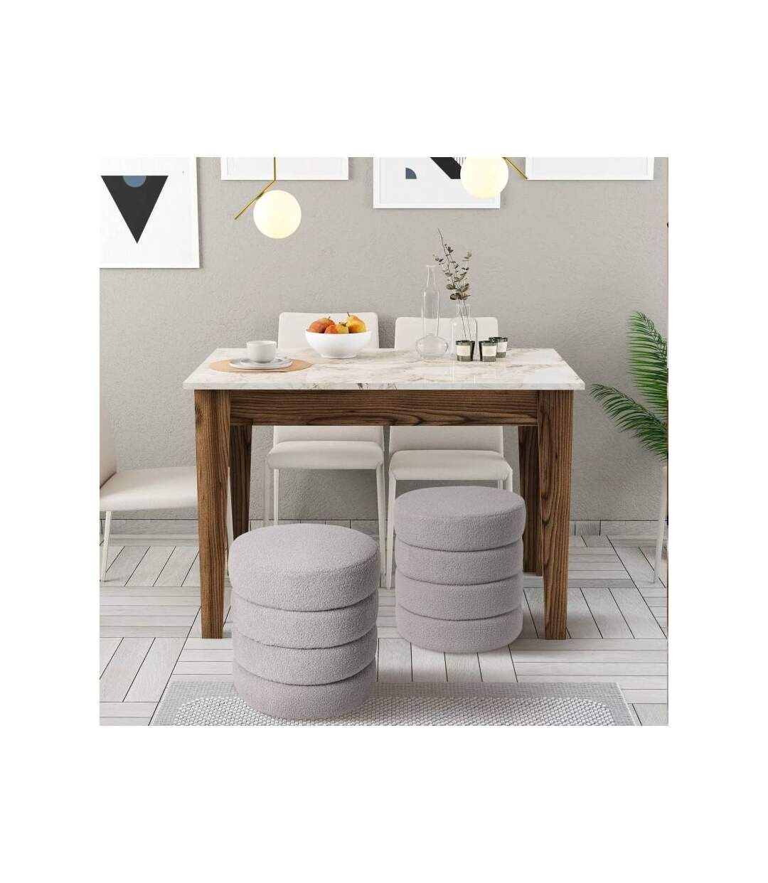 Paris Prix - Pouf Tissu Bouclette bobine 46cm Gris
