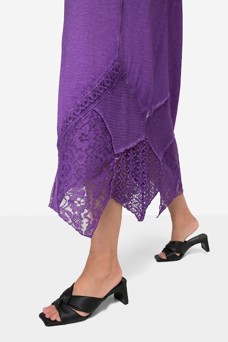 Maxi-Jerseykleid, Druck am Zipfelsaum, Rundhals mit Bindeband