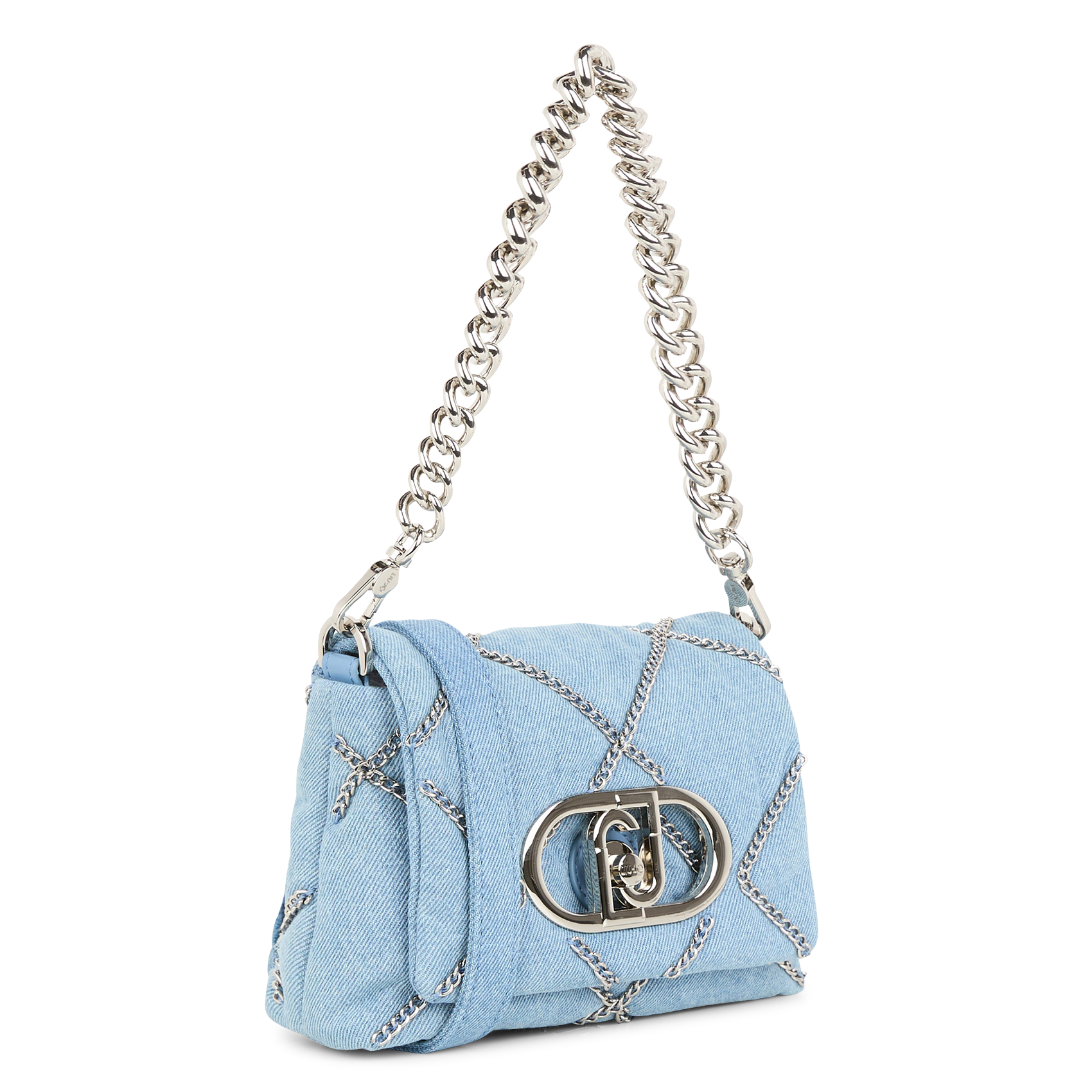 Sac porté épaule en denim avec chaînes | Bleu