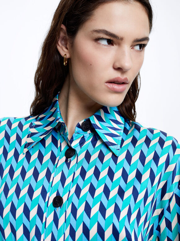 Camisa de cetim estampada - Azul