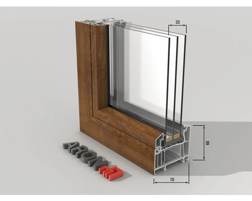 ARON Basic kunststof raam, vast glas, wit/gouden eik, 1200x400 mm (niet openend)
