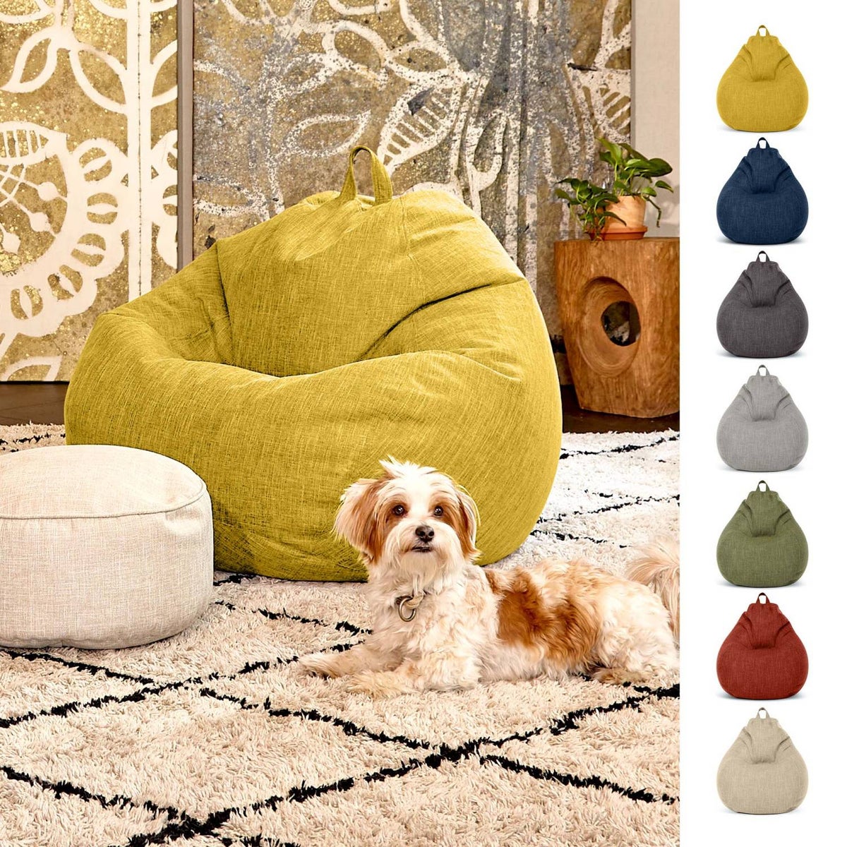 Green Bean Indoor zitzak met 200 liter EPS-korrelvulling, knuffelzacht, wasbaar - Stoffen vloerkussen, ligstoel, zitkussen, loungestoel - Geel