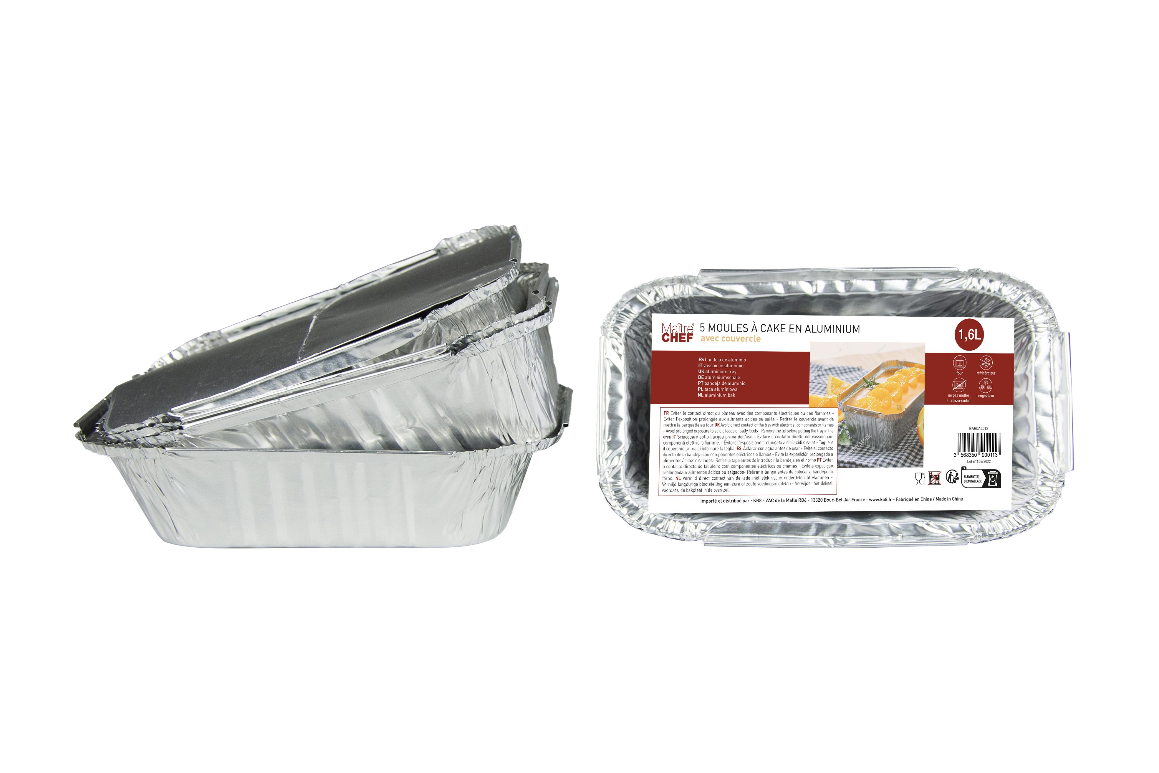 5 BARQUETTES ALUMINIUM MOULE A CAKE 1.6L