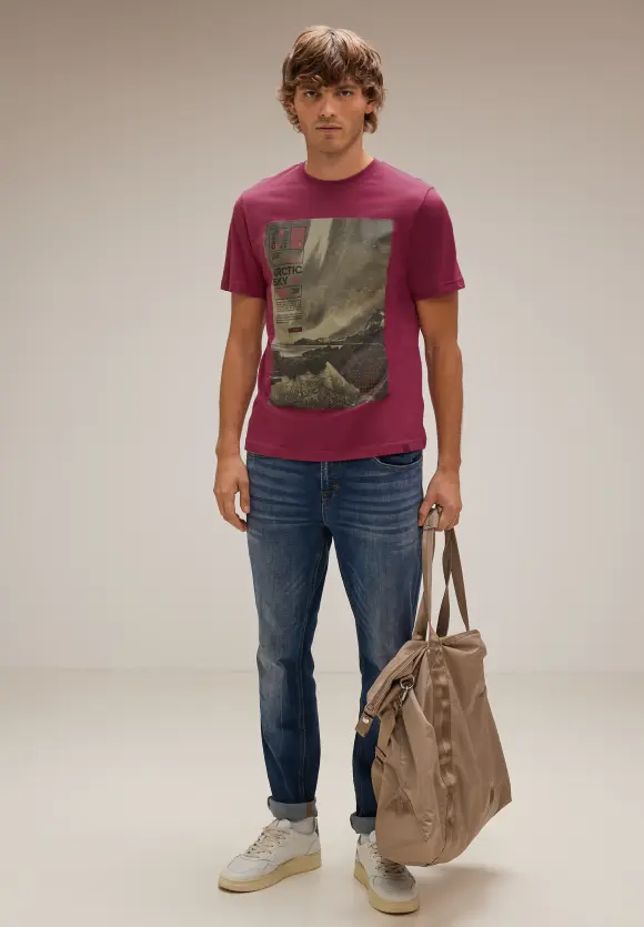 Arctic Sky Foto T-Shirt - sangria red