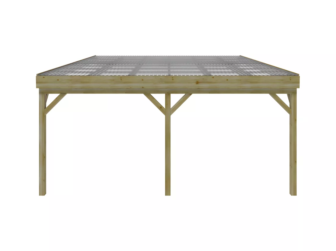 Carport pergola double adossé en bois traité - avec toit en PVC - 2 voitures - 29,3 m² - ARTEMIDA de Expertland