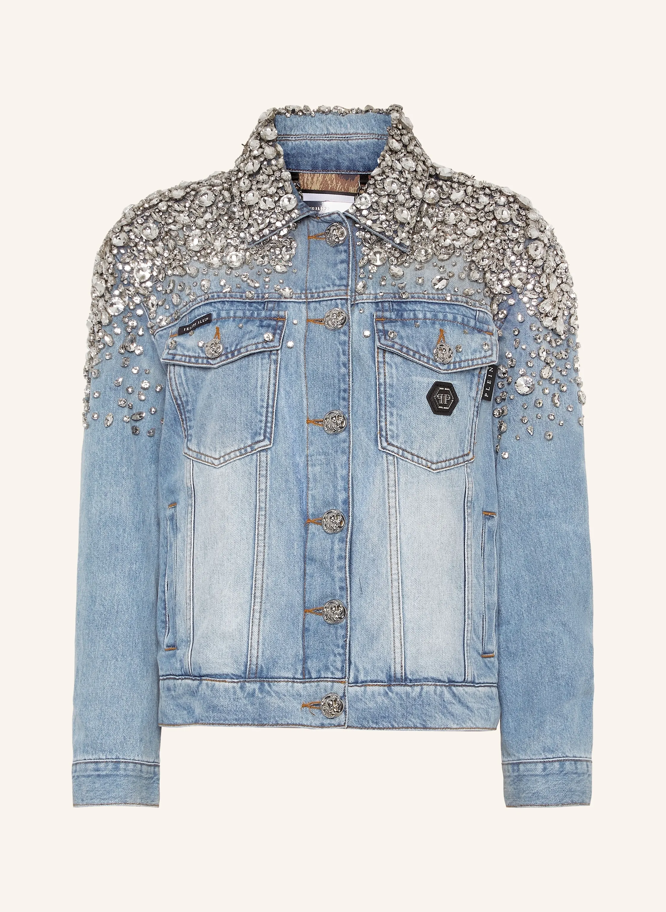 PHILIPP PLEIN Jeansjacke Oversize mit Steinenbesatz