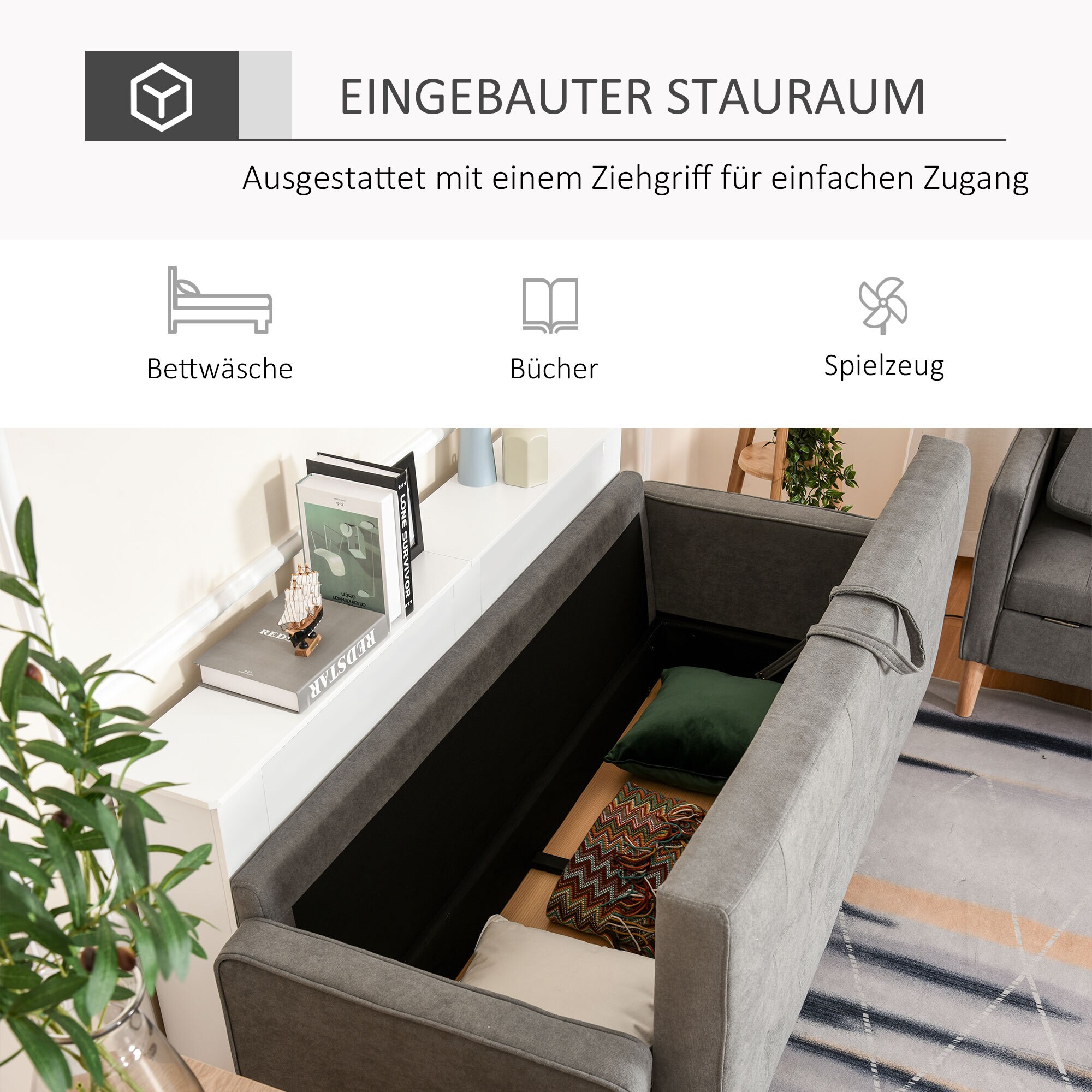 HOMCOM 3-Sitzer-Sofa mit abnehmbaren Kissen grau 166,5 x 62 x 82 cm (BxTxH)