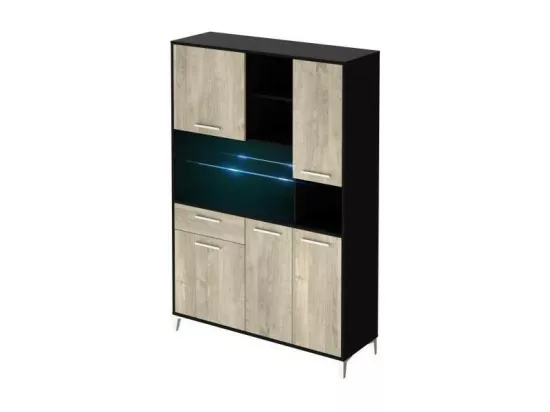 ECO Buffet de cuisine avec LED L 120 cm - Decor chene et noir mat